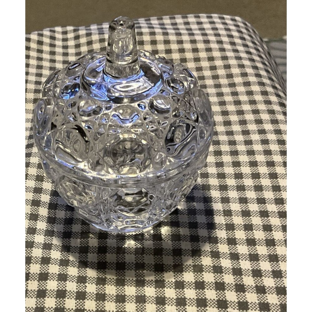 Crystal Trinkets Covered Dish Sugar Bowl 3"x2.5" Pressed Glass